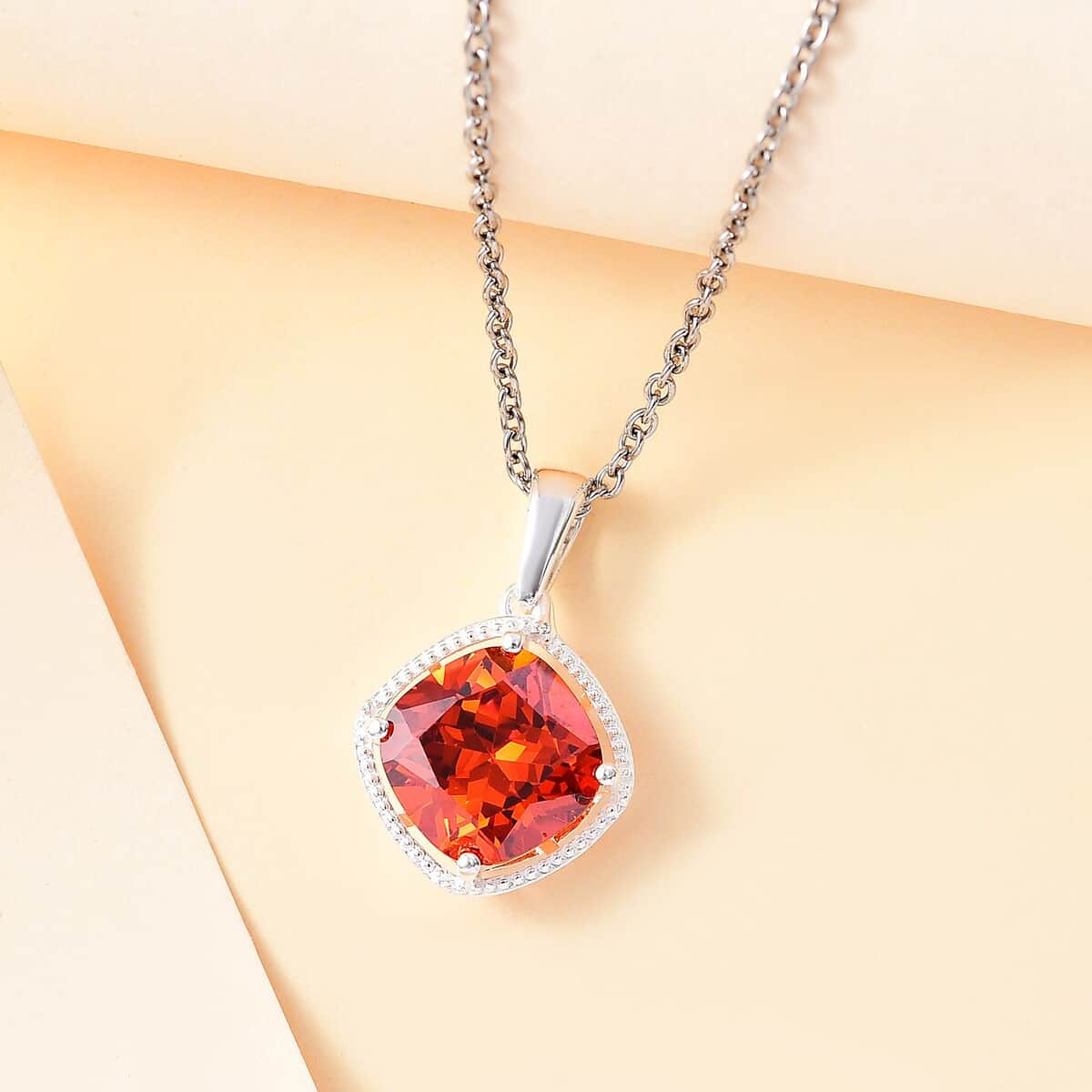 Simulated Red Diamond 6.90 ctw Pendant in Sterling Silver With Stainless Steel Necklace 20 Inches image number 1