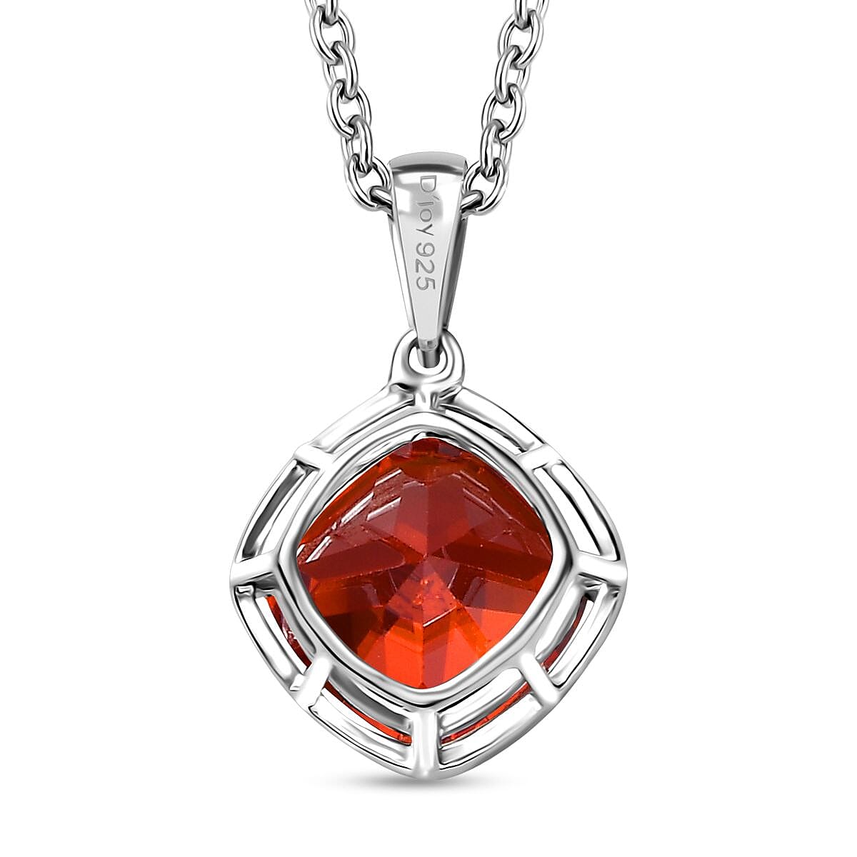 Simulated Red Diamond 6.90 ctw Pendant in Sterling Silver With Stainless Steel Necklace 20 Inches
