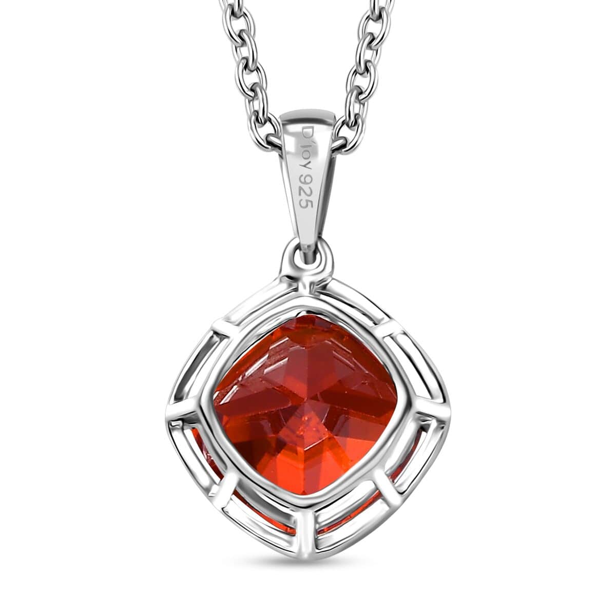 Simulated Red Diamond 6.90 ctw Pendant in Sterling Silver With Stainless Steel Necklace 20 Inches image number 4