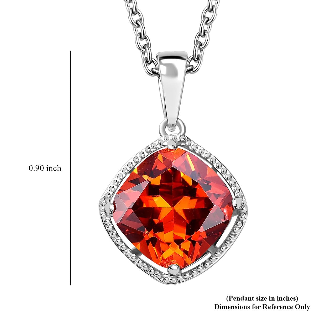 Simulated Red Diamond 6.90 ctw Pendant in Sterling Silver With Stainless Steel Necklace 20 Inches