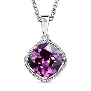 Simulated Purple Diamond 7.50 ctw Pendant in Sterling Silver With Stainless Steel Necklace 20 Inches