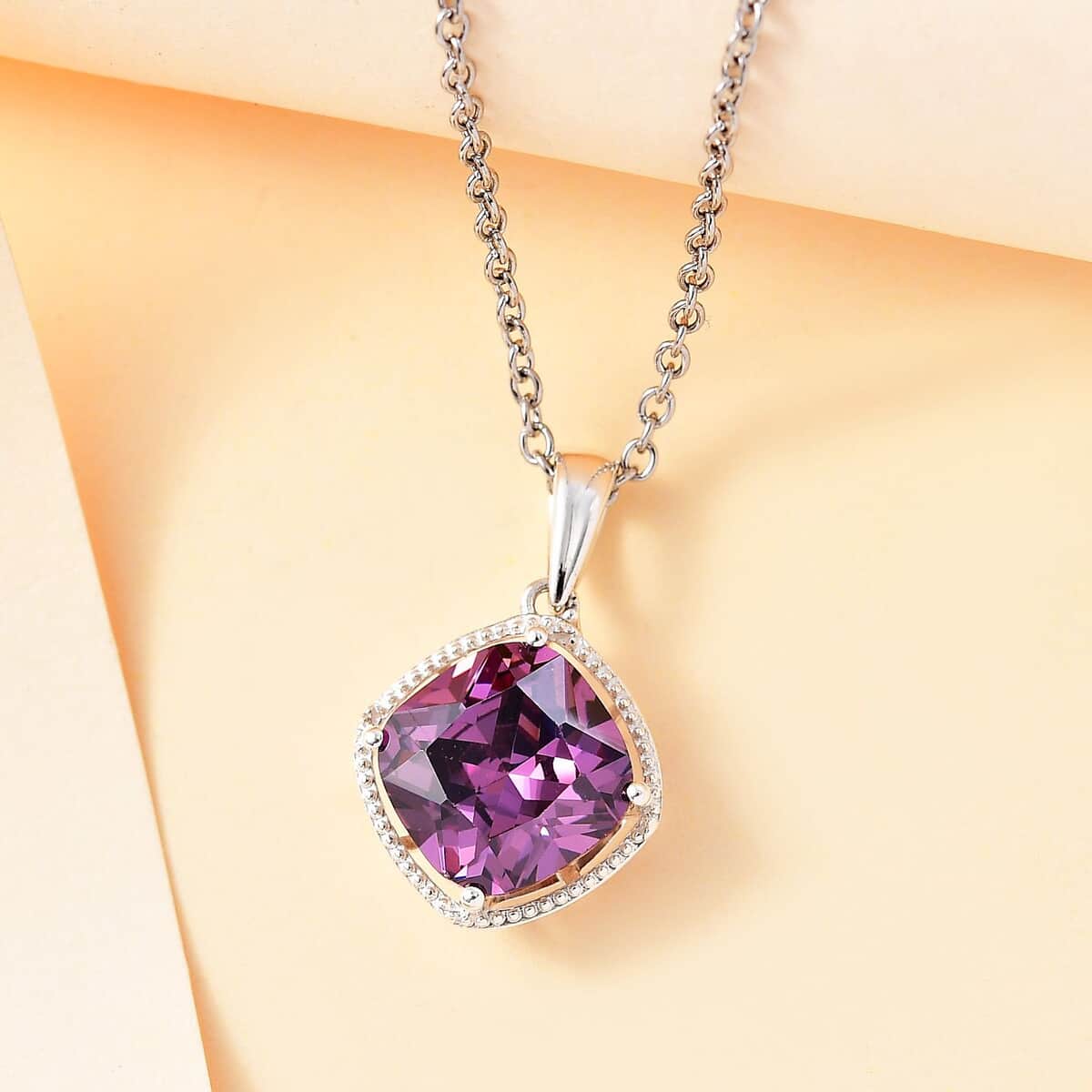 Simulated Purple Diamond 7.50 ctw Pendant in Sterling Silver With Stainless Steel Necklace 20 Inches image number 1