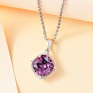 Simulated Purple Diamond 7.50 ctw Pendant in Sterling Silver With Stainless Steel Necklace 20 Inches