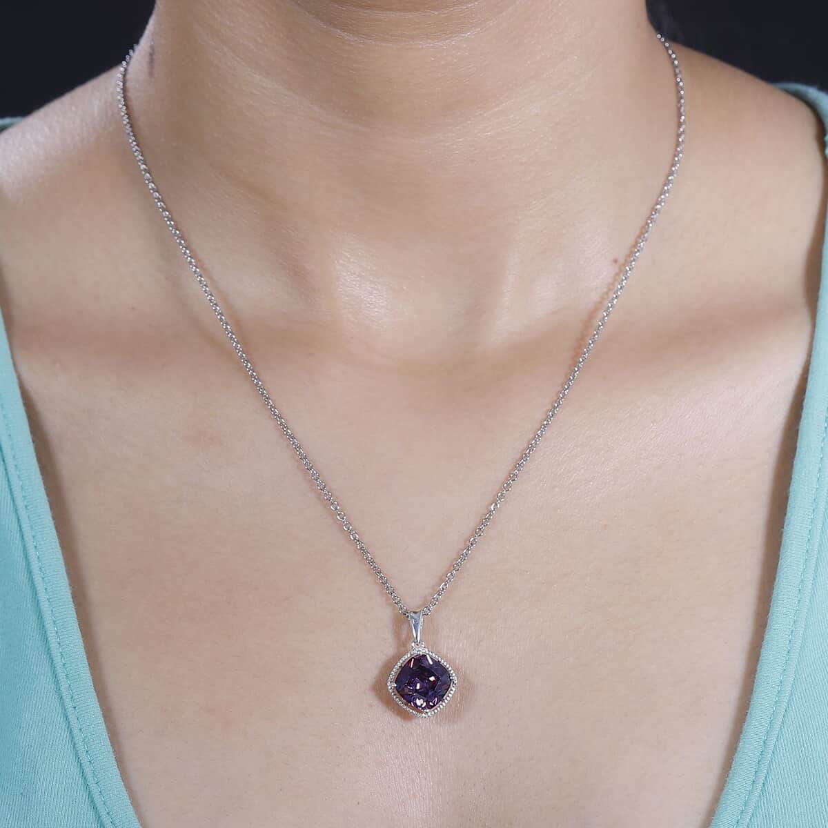 Simulated Purple Diamond 7.50 ctw Pendant in Sterling Silver With Stainless Steel Necklace 20 Inches image number 2