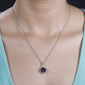 Simulated Purple Diamond 7.50 ctw Pendant in Sterling Silver With Stainless Steel Necklace 20 Inches