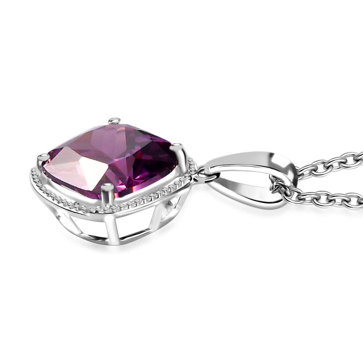 Simulated Purple Diamond 7.50 ctw Pendant in Sterling Silver With Stainless Steel Necklace 20 Inches image number 3