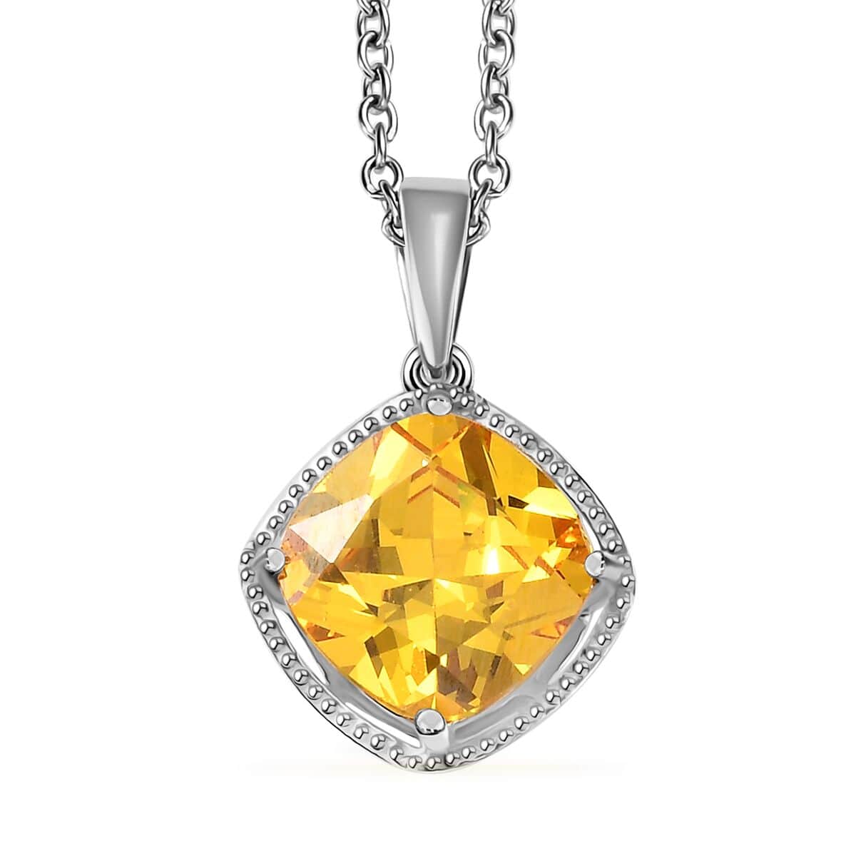 Simulated Yellow Diamond 7.25 ctw Pendant in Sterling Silver With Stainless Steel Necklace 20 Inches image number 0