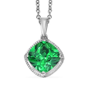 Simulated Green Diamond 7.10 ctw Pendant in Sterling Silver With Stainless Steel Necklace 20 Inches