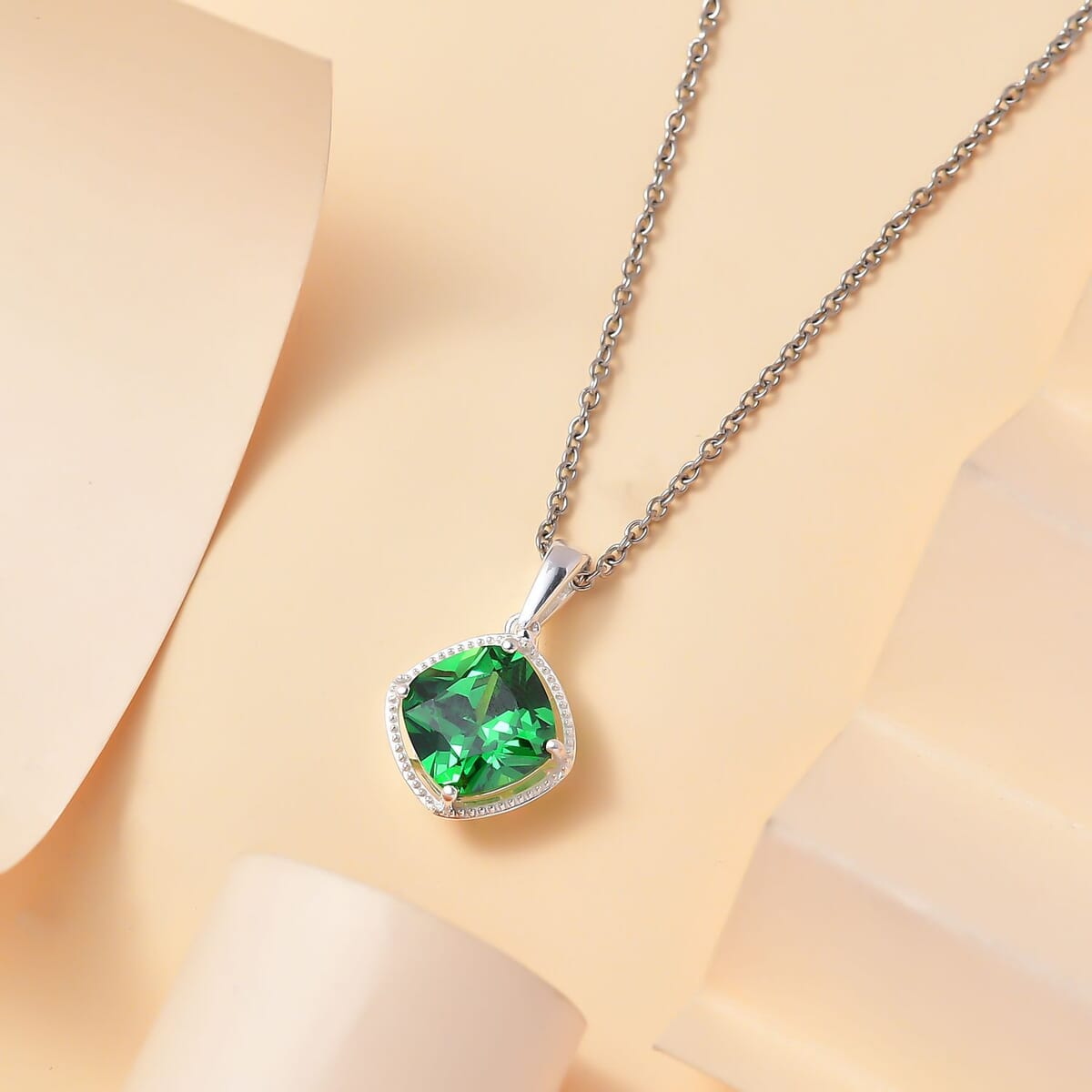 Simulated Green Diamond 7.10 ctw Pendant in Sterling Silver With Stainless Steel Necklace 20 Inches image number 1