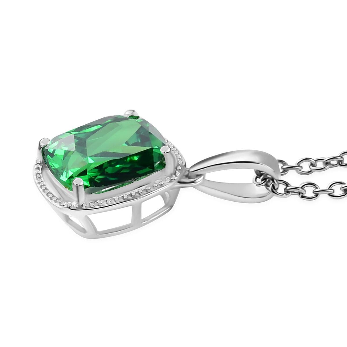 Simulated Green Diamond 7.10 ctw Pendant in Sterling Silver With Stainless Steel Necklace 20 Inches image number 3