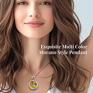 Multi Color Murano Style Adjustable Pendant Necklace 24-26 Inches in Stainless Steel