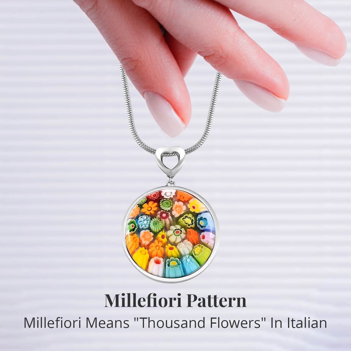 Multi Color Murano Style Pendant Necklace (24 Inches) in Stainless Steel image number 3