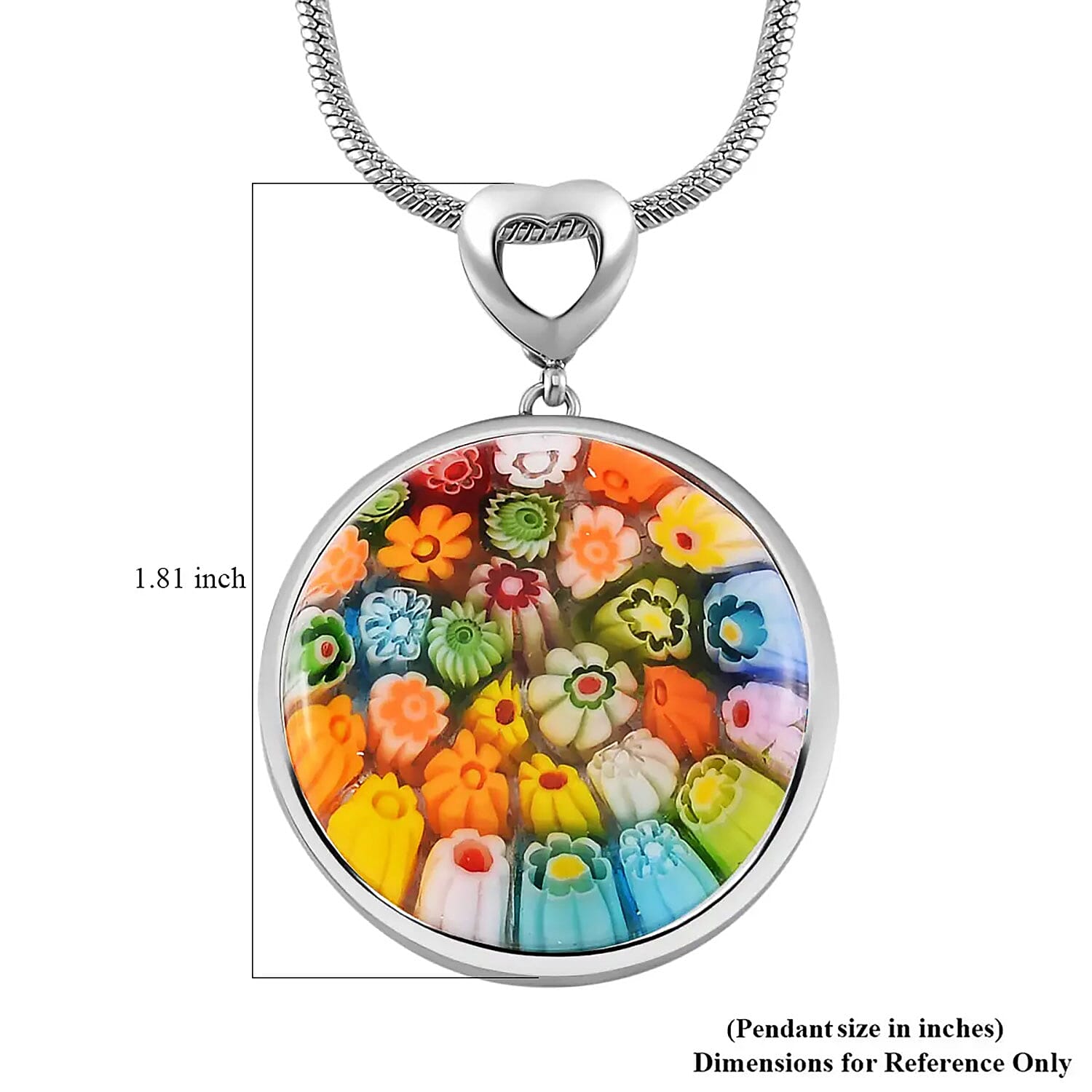 Multi Color Murano Style Adjustable Pendant Necklace 24-26 Inches in Stainless Steel