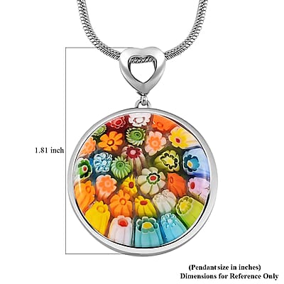 Multi Color Murano Style Adjustable Pendant Necklace 24-26 Inches in Stainless Steel