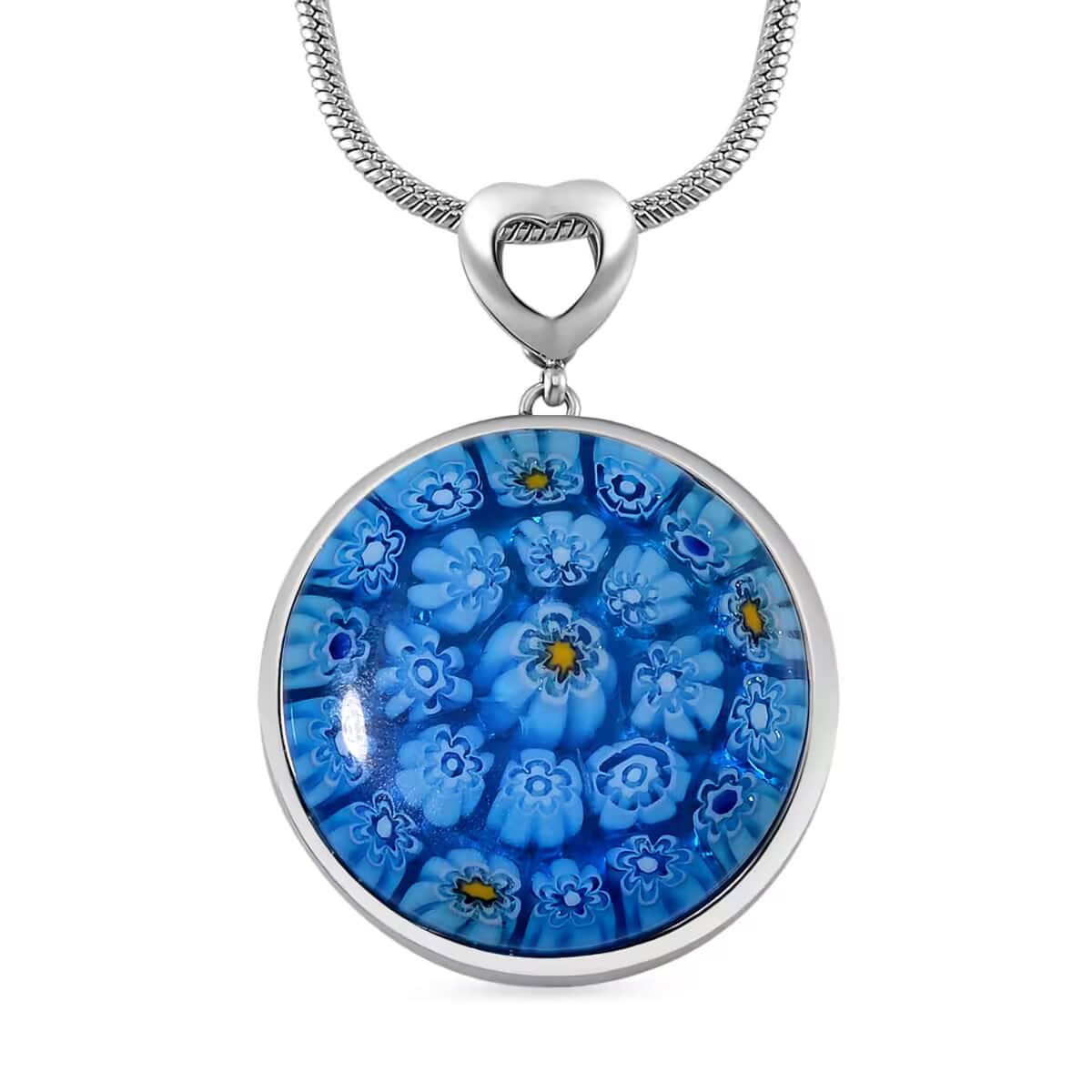 Blue Color Murano Style Pendant Necklace in Stainless Steel 24-28 Inches image number 0