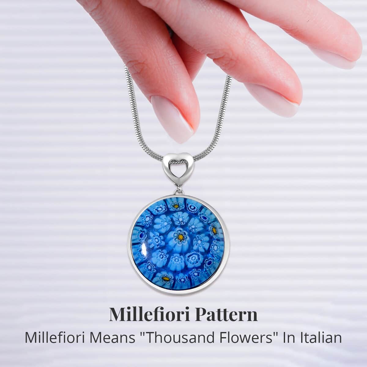 Blue Color Murano Style Pendant Necklace in Stainless Steel 24-28 Inches image number 3