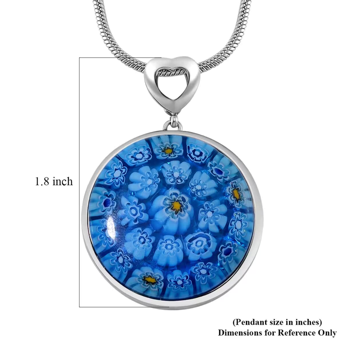 Blue Color Murano Style Pendant Necklace in Stainless Steel 24-28 Inches image number 6