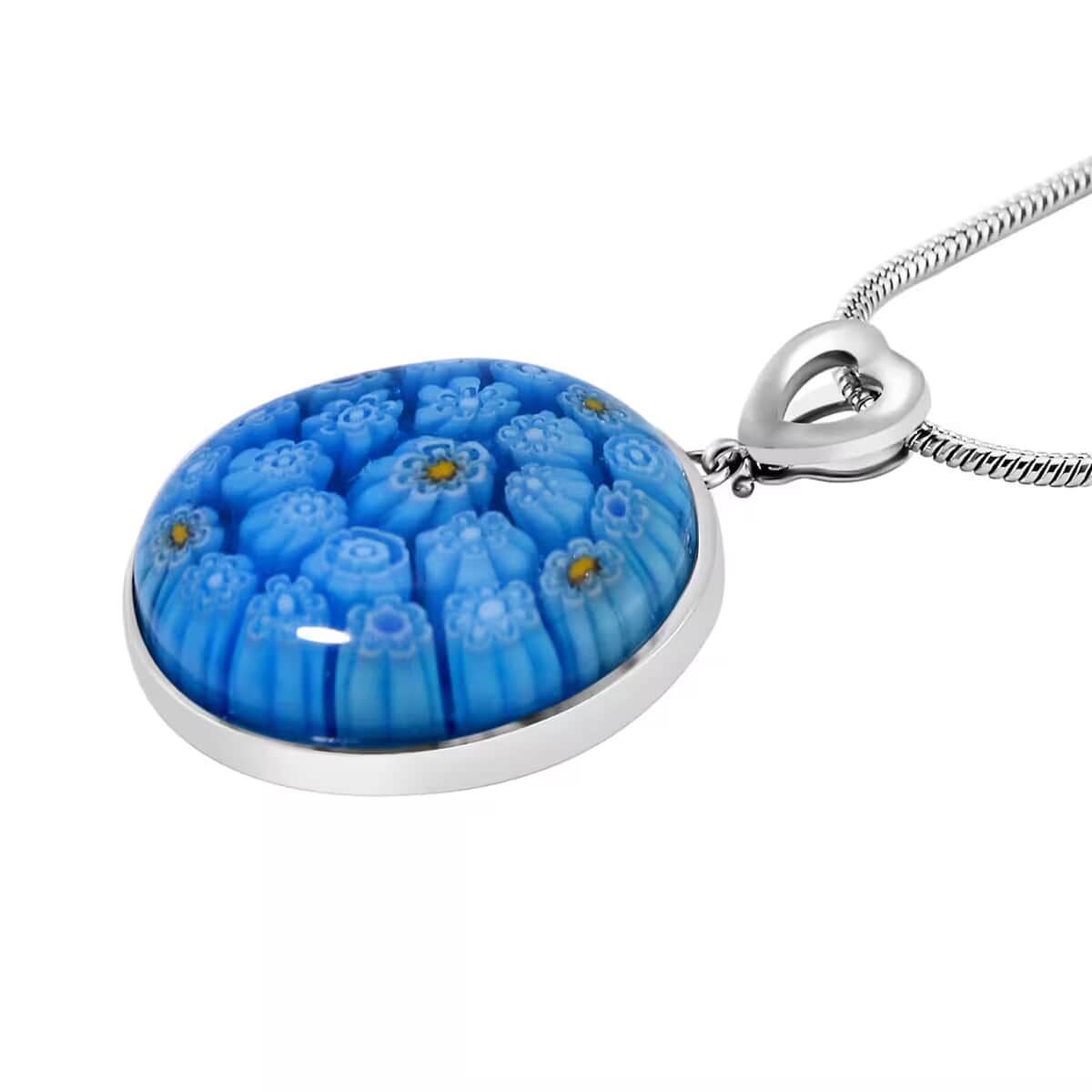 Blue Color Murano Style Pendant Necklace in Stainless Steel 24-28 Inches image number 8