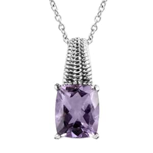 Rose De France Amethyst Pendant Necklace 20 Inches in Stainless Steel 3.90 ctw