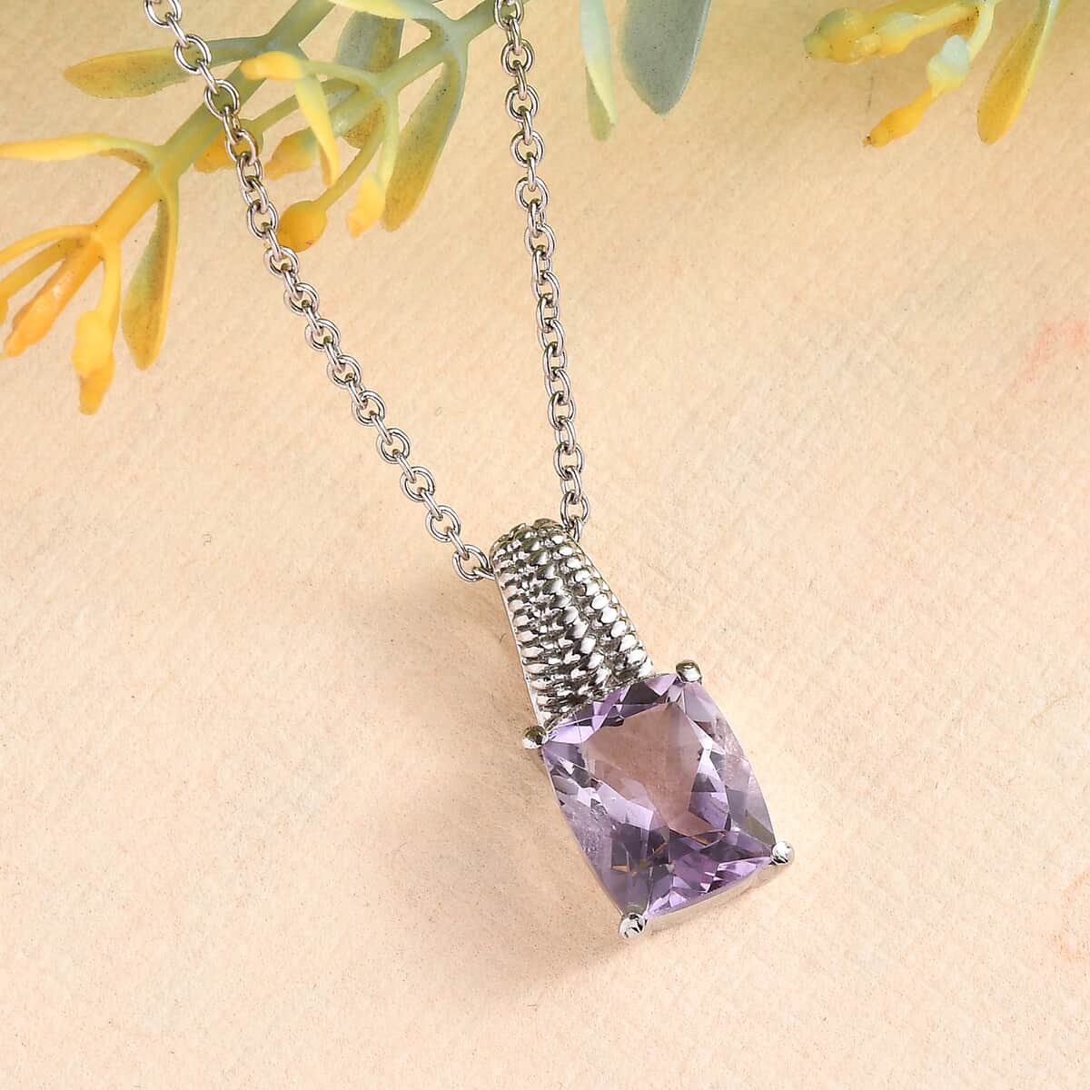 Rose De France Amethyst Pendant Necklace 20 Inches in Stainless Steel 3.90 ctw image number 1