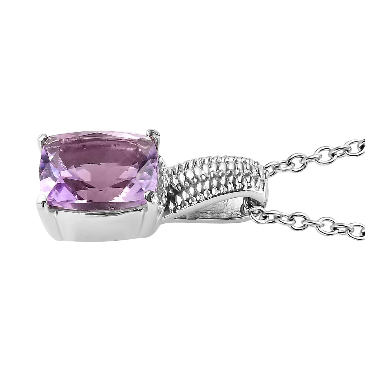 Rose De France Amethyst Pendant Necklace 20 Inches in Stainless Steel 3.90 ctw image number 3