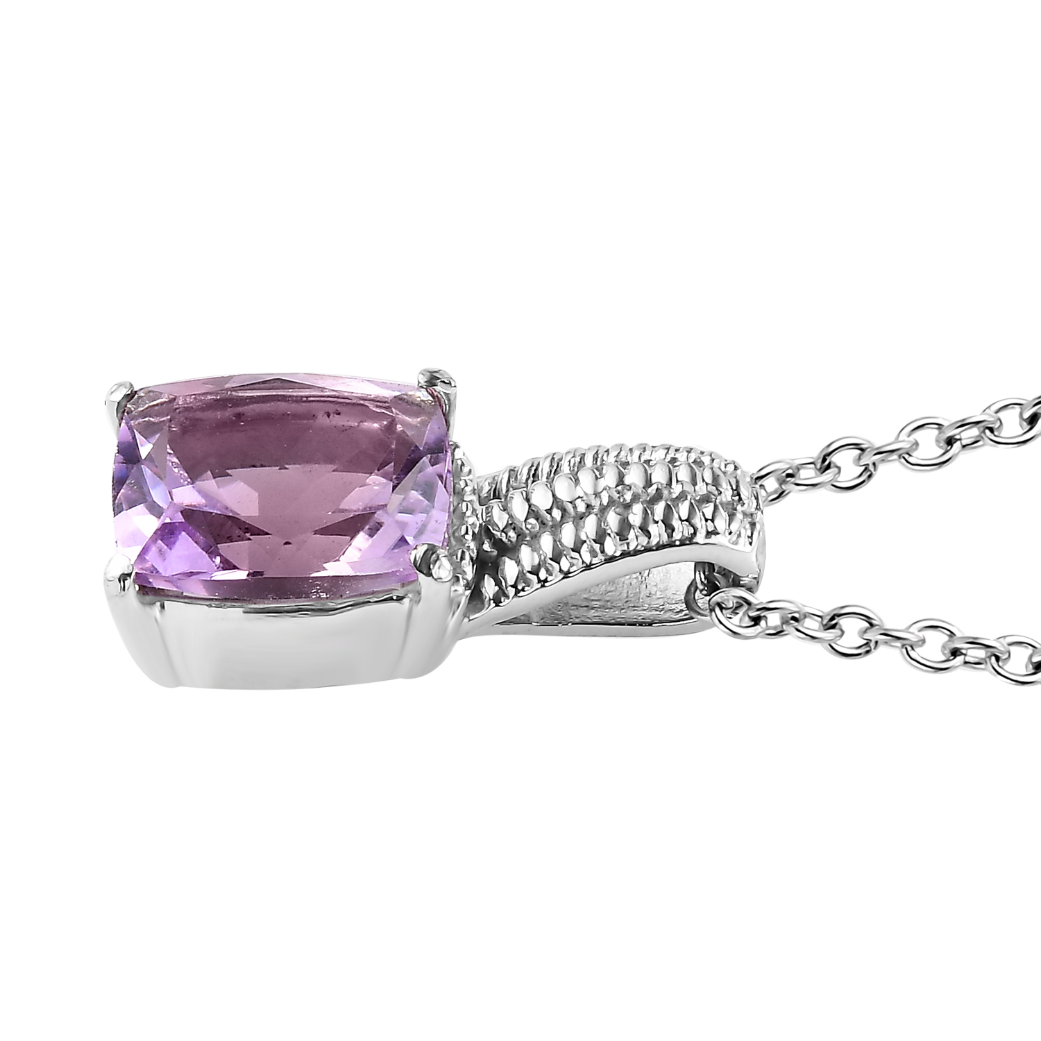 Rose De France Amethyst Pendant Necklace 20 Inches in Stainless Steel 3.90 ctw