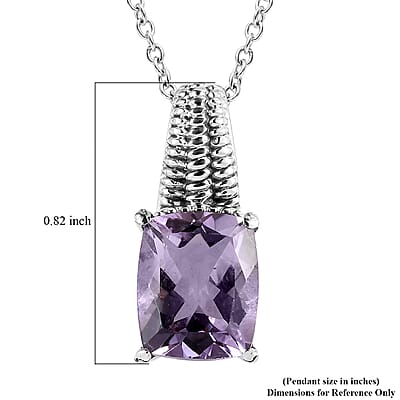 Rose De France Amethyst Pendant Necklace 20 Inches in Stainless Steel 3.90 ctw