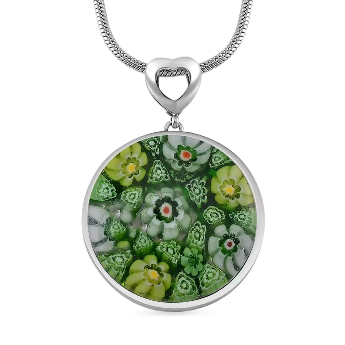 Green Color Murano Style Pendant Necklace in Stainless Steel 24-28 Inches image number 0