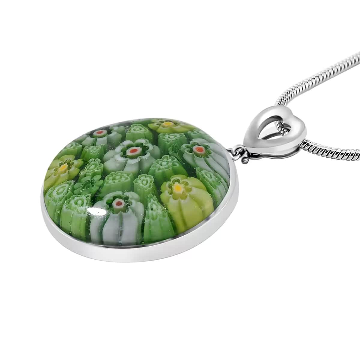 Green Color Murano Style Pendant Necklace in Stainless Steel 24-28 Inches image number 8