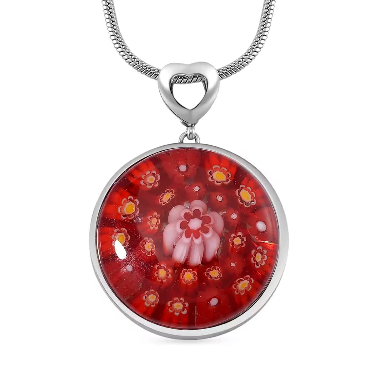 Red Color Murano Style Pendant Necklace in Stainless Steel 24-28 Inches image number 0