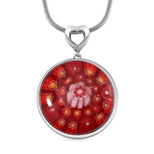 Red Color Murano Style Pendant Necklace in Stainless Steel 24-28 Inches