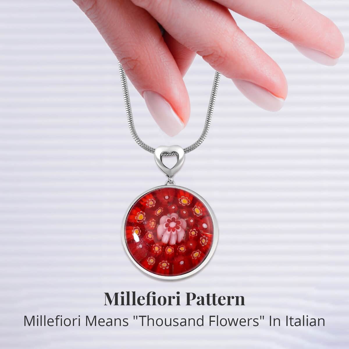 Red Color Murano Style Pendant Necklace in Stainless Steel 24-28 Inches image number 3