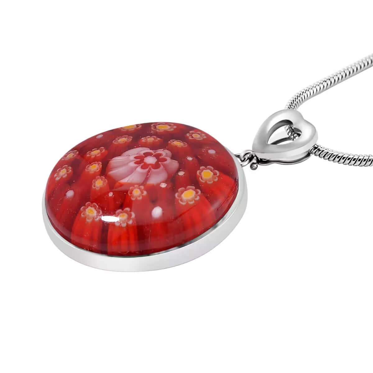 Red Color Murano Style Pendant Necklace in Stainless Steel 24-28 Inches image number 8