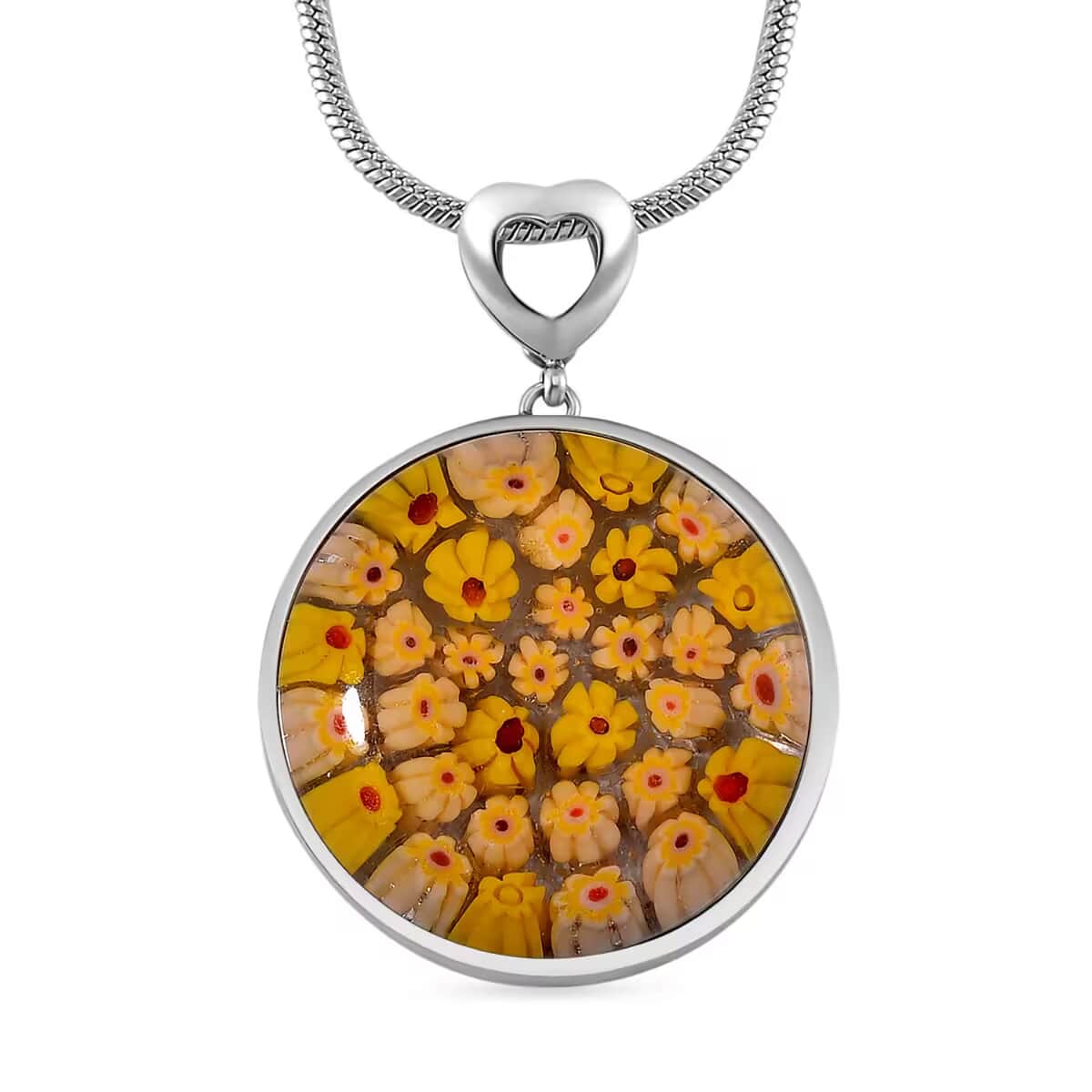 Yellow Color Murano Style Pendant Necklace in Stainless Steel 24-28 Inches image number 0