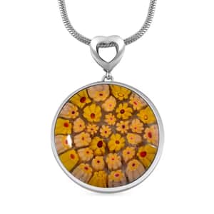 Yellow Color Murano Style Pendant Necklace in Stainless Steel 24-28 Inches