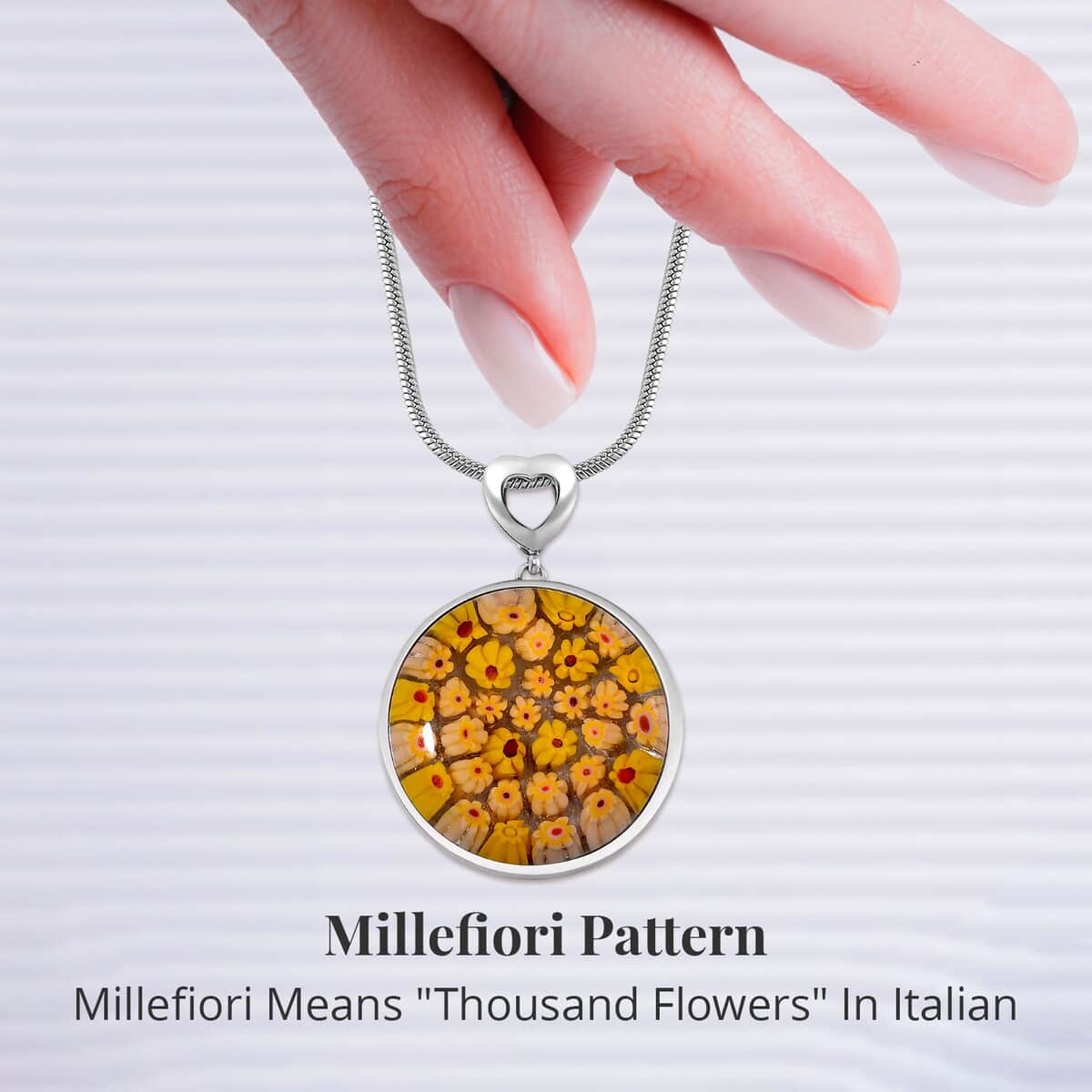 Yellow Color Murano Style Pendant Necklace in Stainless Steel 24-28 Inches image number 3