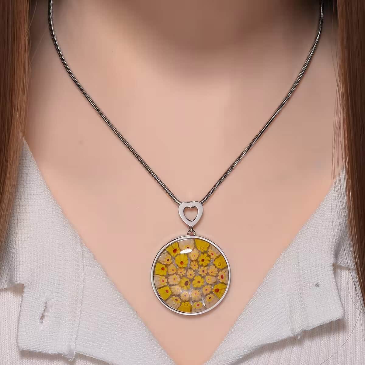 Yellow Color Murano Style Pendant Necklace in Stainless Steel 24-28 Inches image number 7