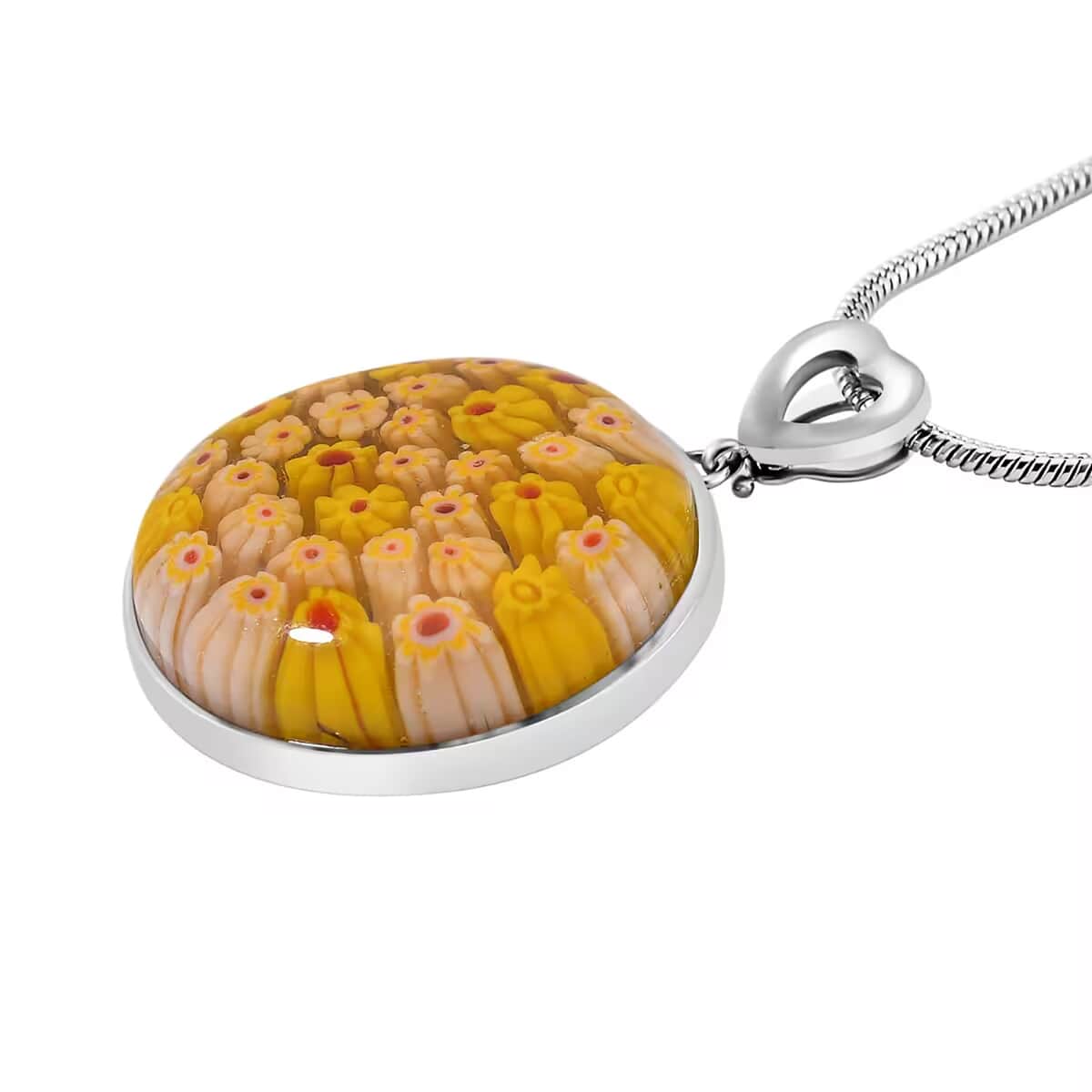 Yellow Color Murano Style Pendant Necklace in Stainless Steel 24-28 Inches image number 8