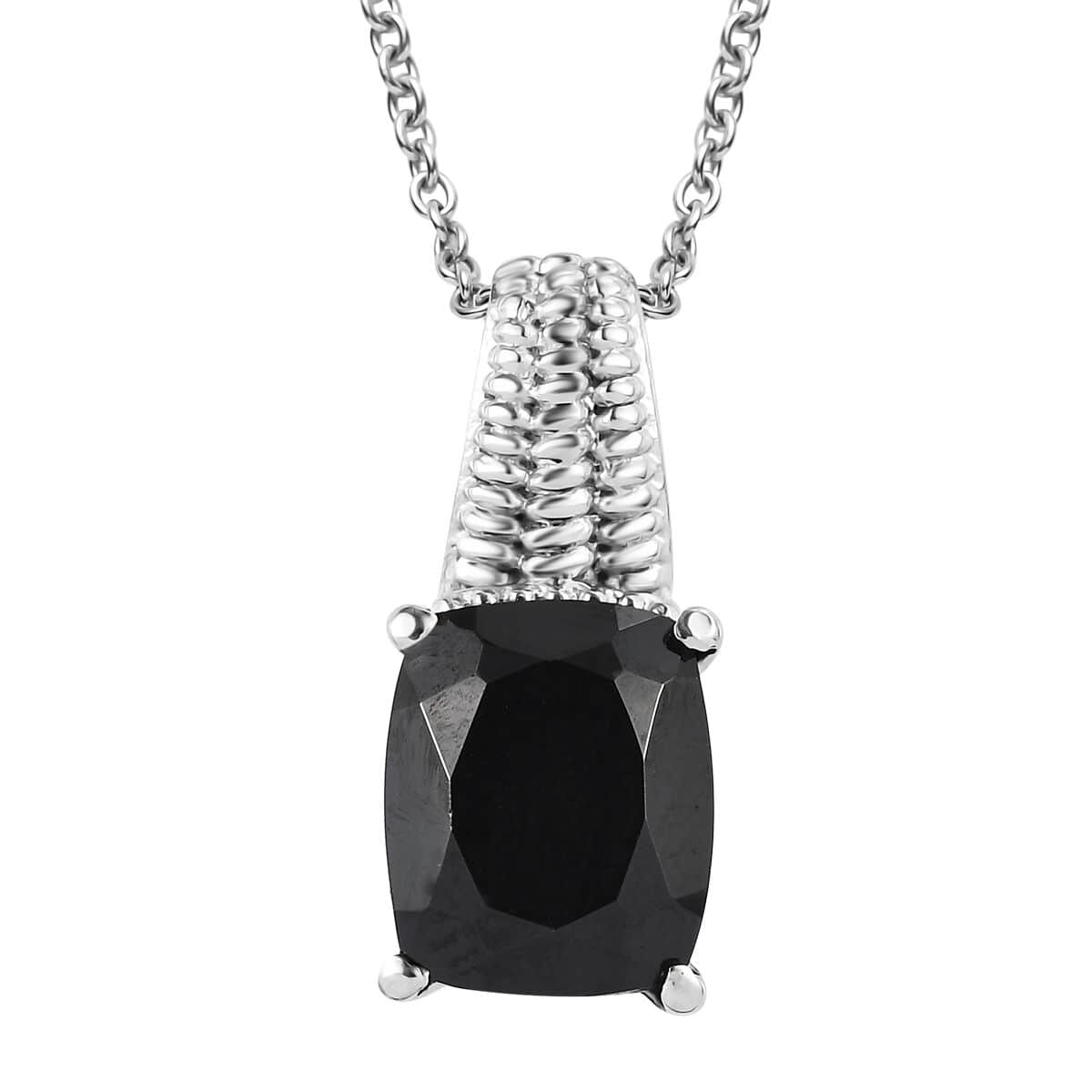 Thai Black Spinel Solitaire Pendant Necklace 20 Inches in Stainless Steel 5.40 ctw image number 0