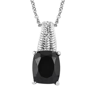 Thai Black Spinel Solitaire Pendant Necklace 20 Inches in Stainless Steel 5.40 ctw