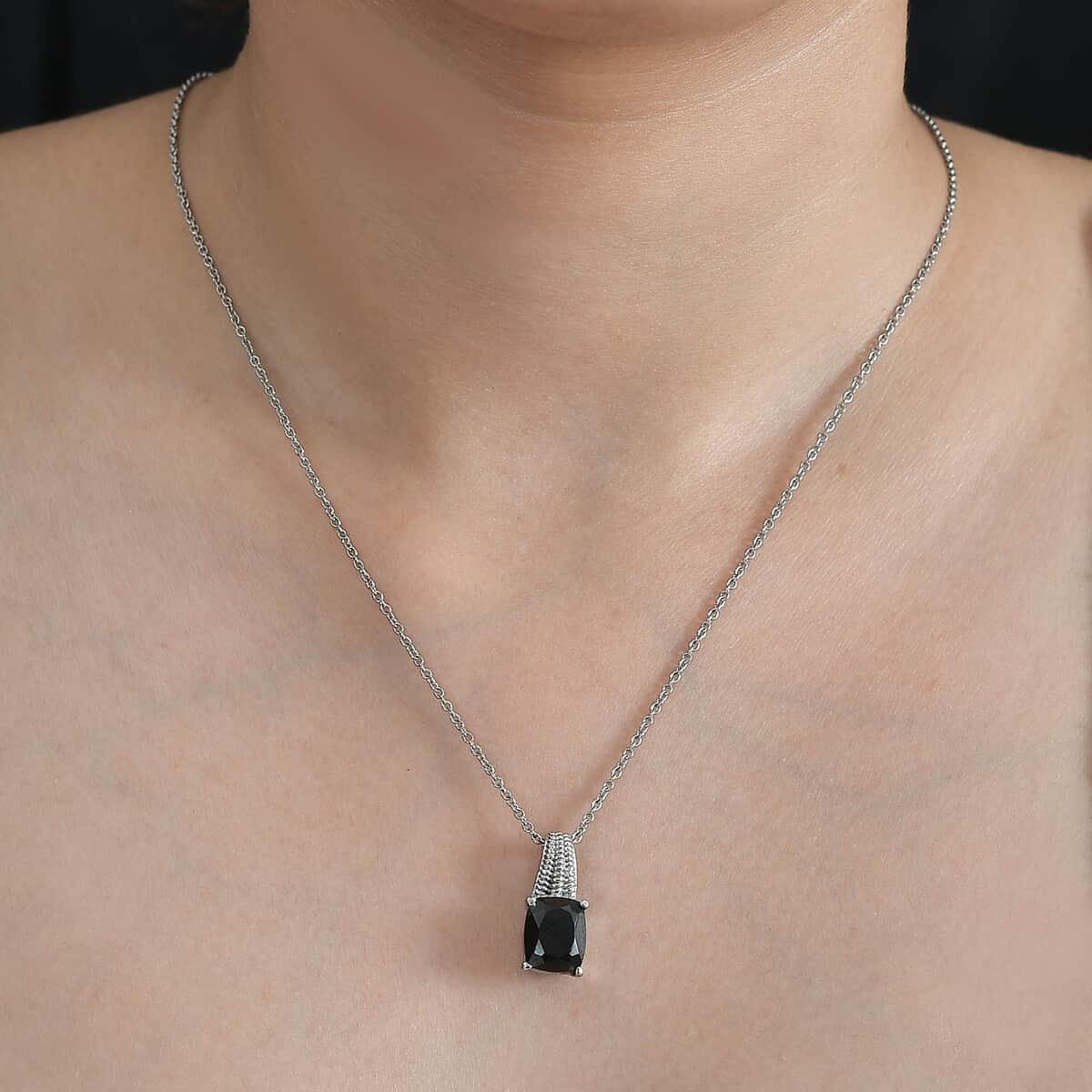 Thai Black Spinel Solitaire Pendant Necklace 20 Inches in Stainless Steel 5.40 ctw image number 2