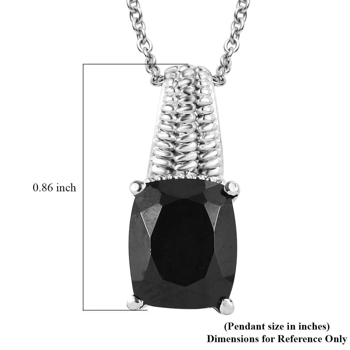 Thai Black Spinel Solitaire Pendant Necklace 20 Inches in Stainless Steel 5.40 ctw image number 5