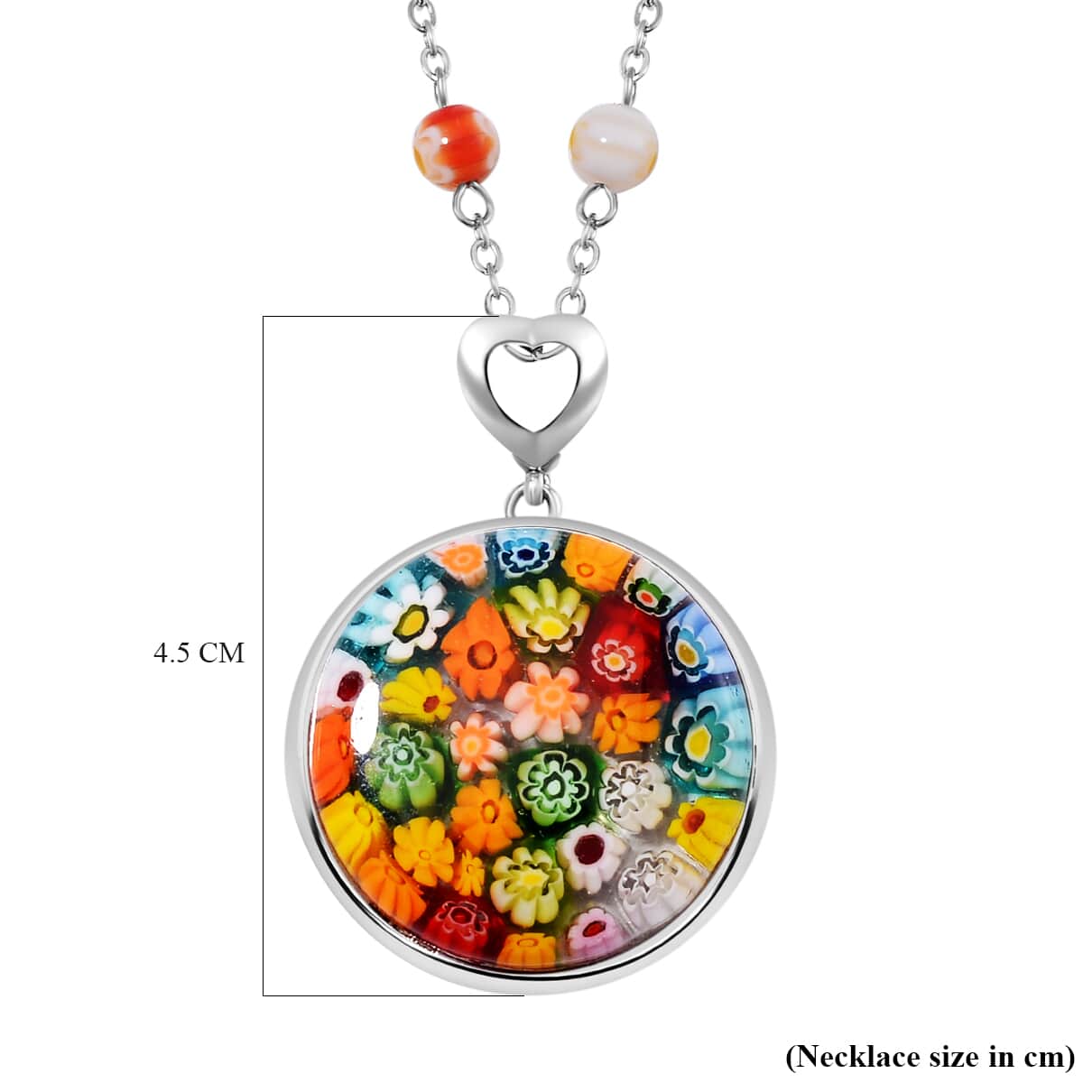 Multi Color Murano Style Beaded Pendant and Necklace 24 Inches in Stainless Steel image number 4