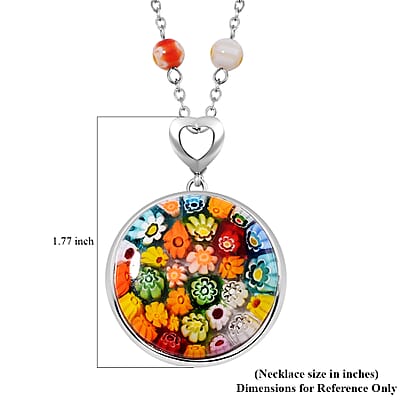Multi Color Murano Style Pendant with Necklace (24 Inches) in Stainless Steel