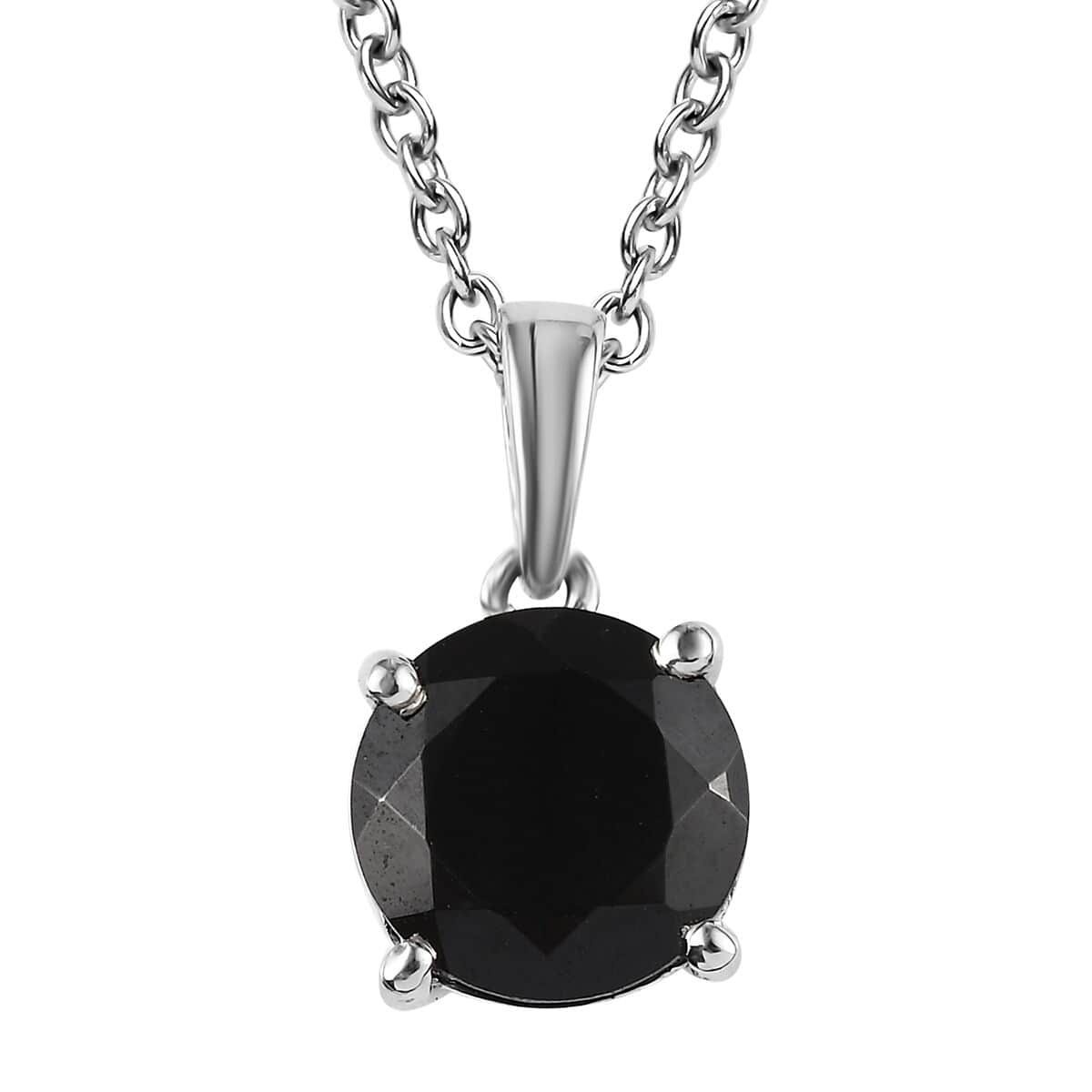 Thai Black Spinel Pendant Necklace 20 Inches in Stainless Steel 4.60 ctw image number 0