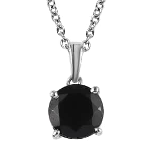 Thai Black Spinel Pendant Necklace 20 Inches in Stainless Steel 4.60 ctw