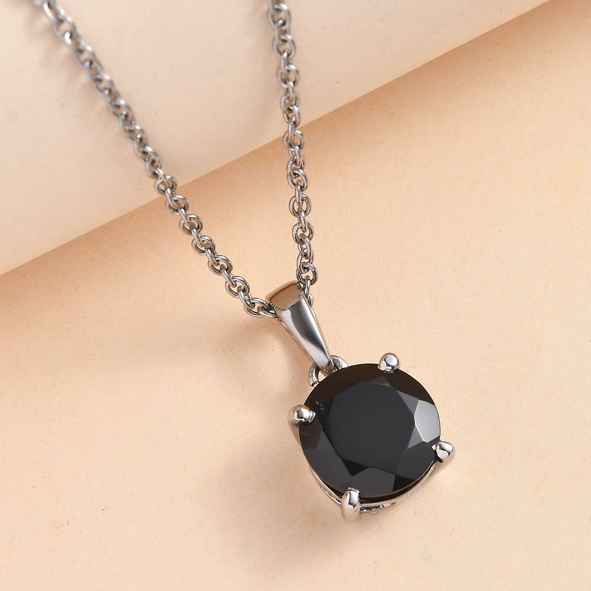 Thai Black Spinel Pendant Necklace 20 Inches in Stainless Steel 4.60 ctw image number 1