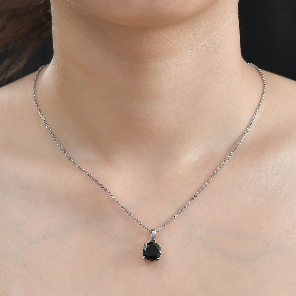 Thai Black Spinel Pendant Necklace 20 Inches in Stainless Steel 4.60 ctw image number 2