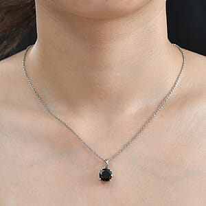Thai Black Spinel Pendant Necklace 20 Inches in Stainless Steel 4.60 ctw