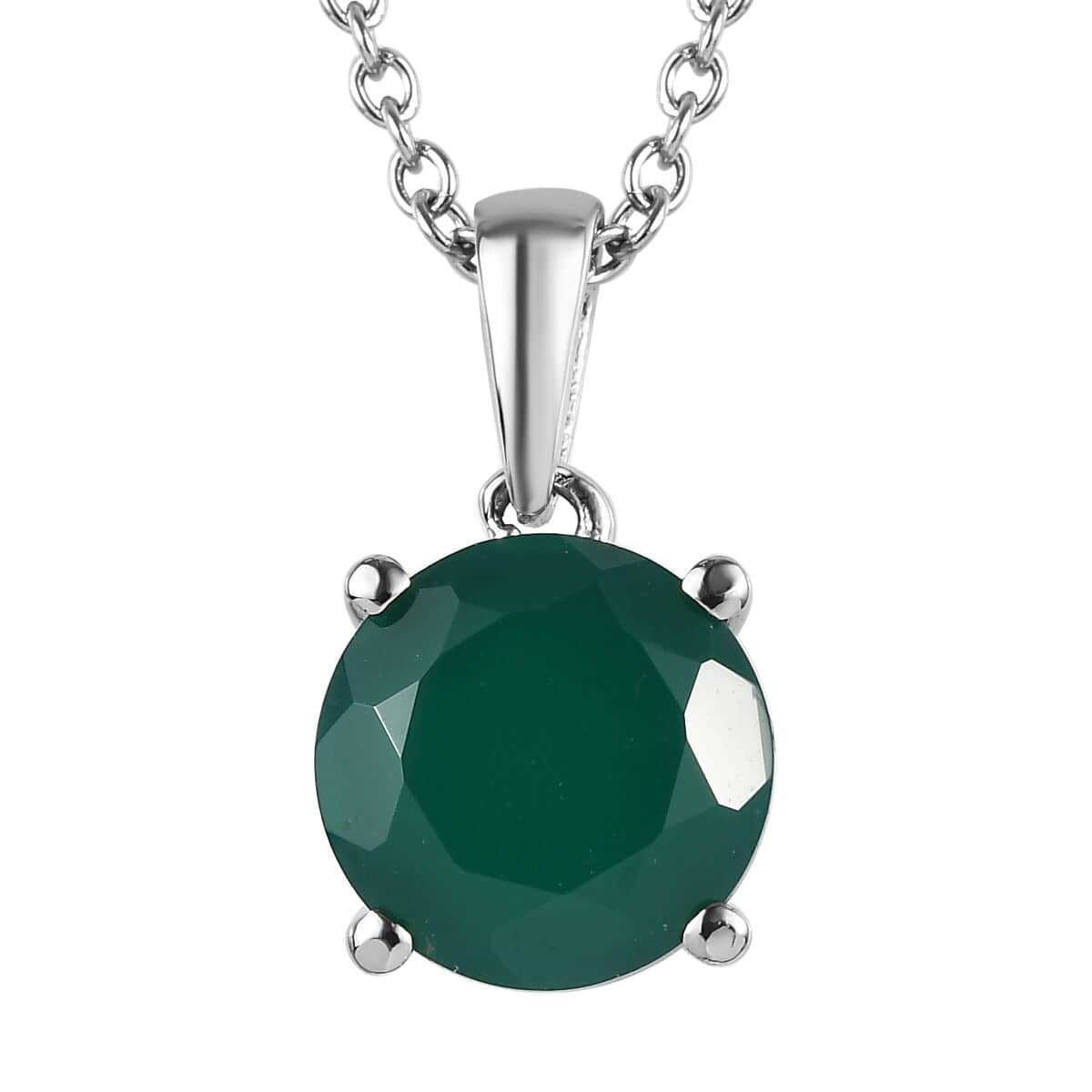 Green Onyx Solitaire Pendant Necklace 20 Inches in Stainless Steel 3.20 ctw image number 0